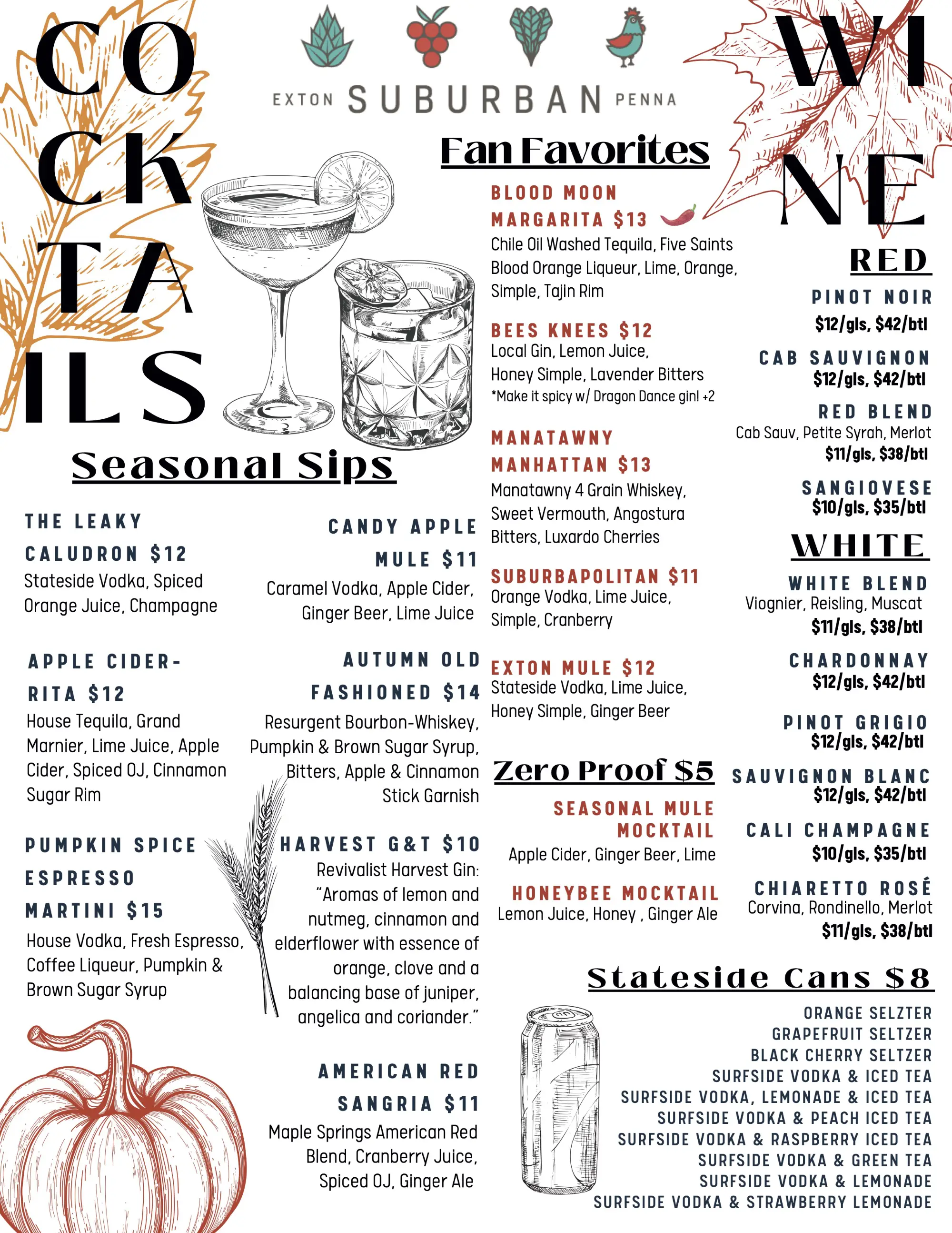 Fall Cocktail Menu - 2024